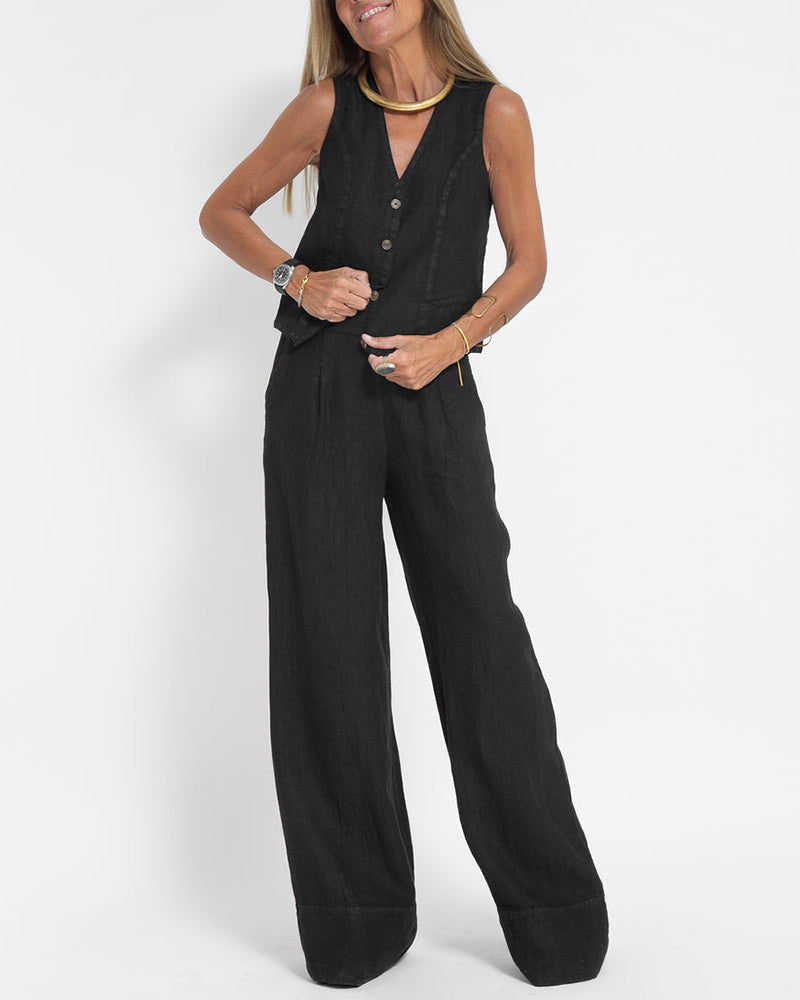 Linnen 2-Delige set met wijde broek en vest