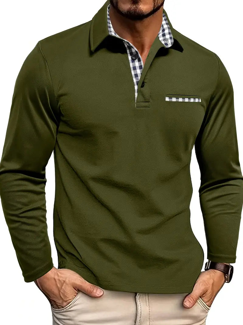 Sandro | Herenpolo met lange mouwen en geruite accenten