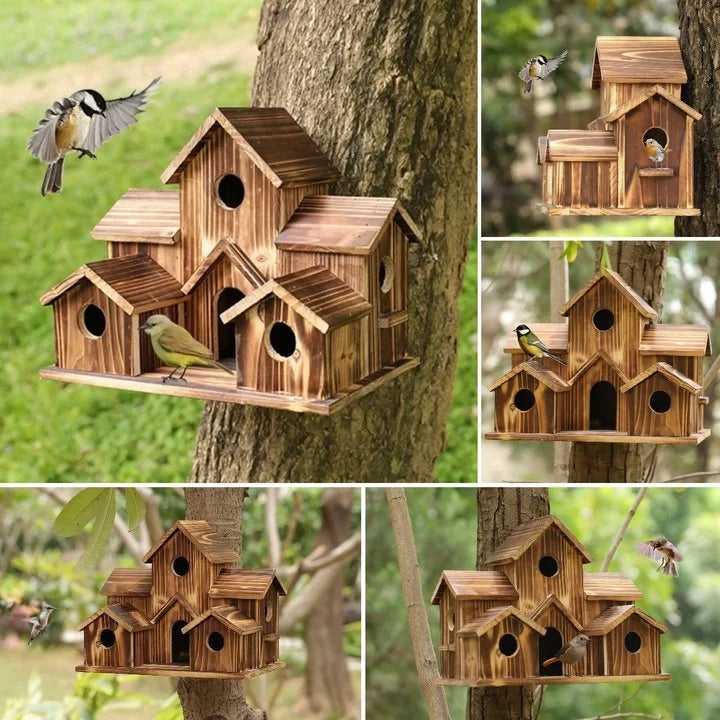 6 gats handgemaakt vogelhuisje
