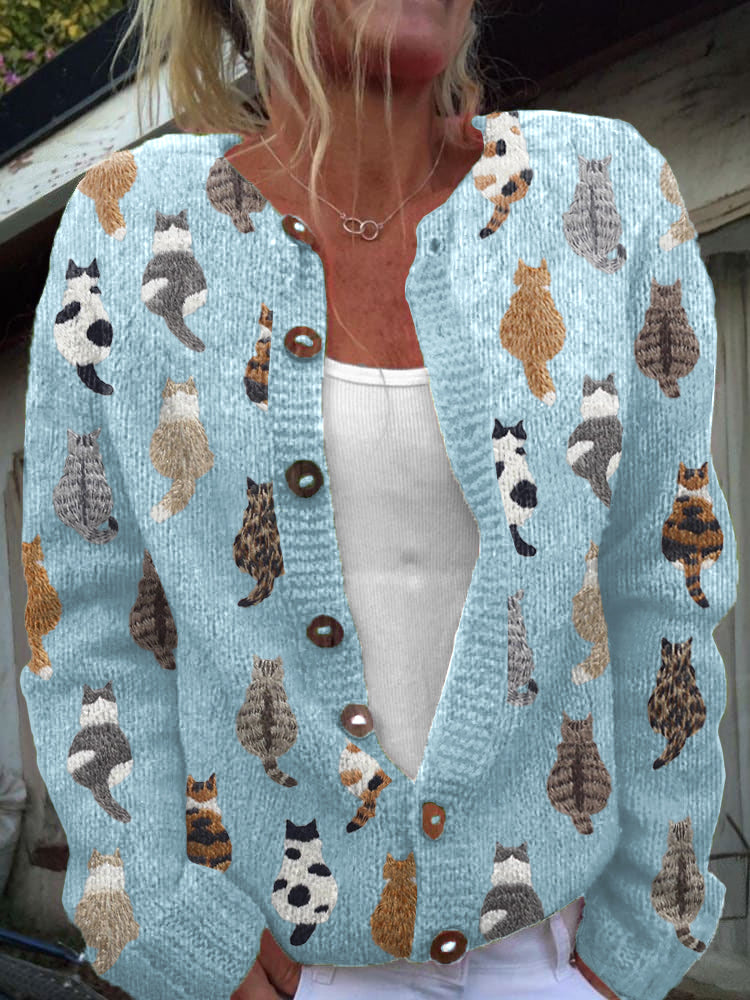 Vest met kattenprint en knoopsluiting
