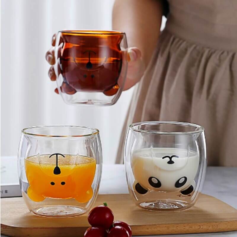 Dubbellaagse beren beker – materiaal: Glas — afbeelding 3