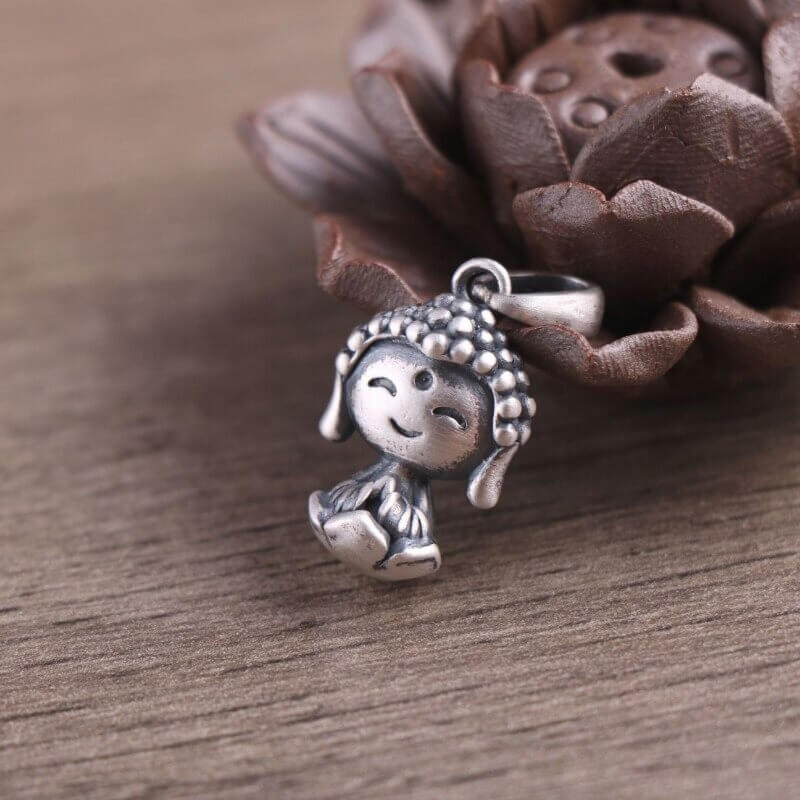 Zilveren lotus boeddha hanger