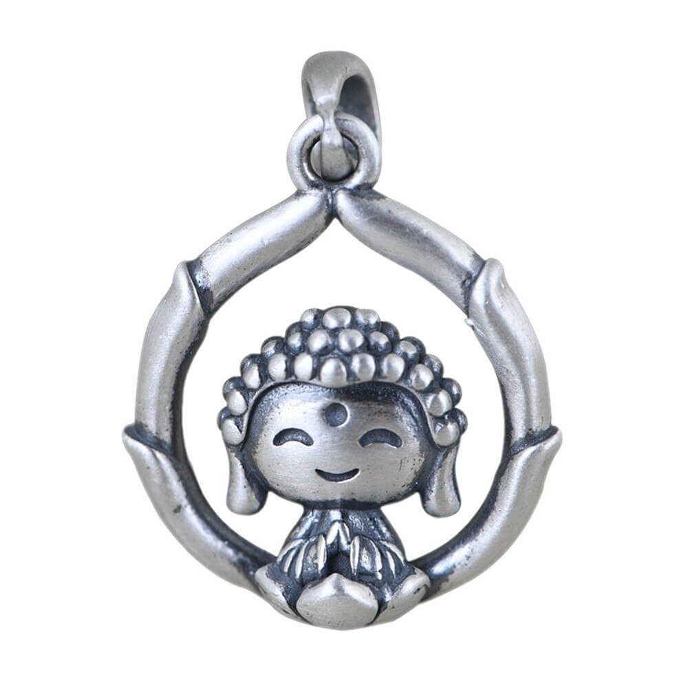 Zilveren lotus boeddha hanger