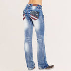 Dames bootcut jeans met vlag details
