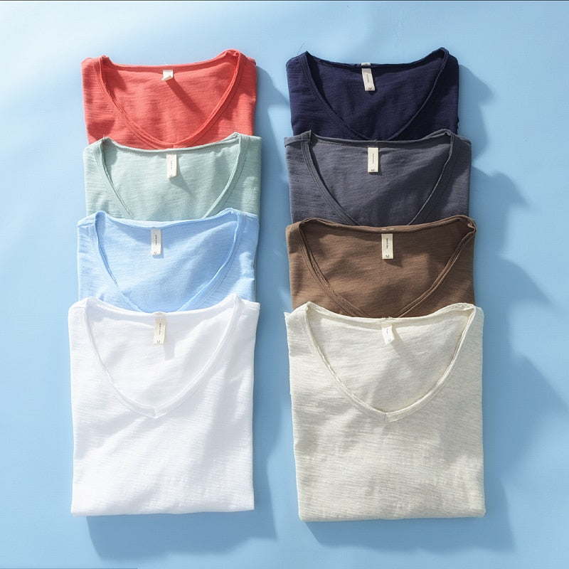 Heren V-hals linnen shirt