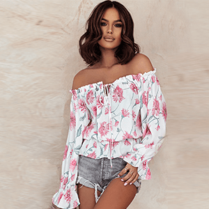 Gebloemde dames chiffon blouse met ruches mouwen