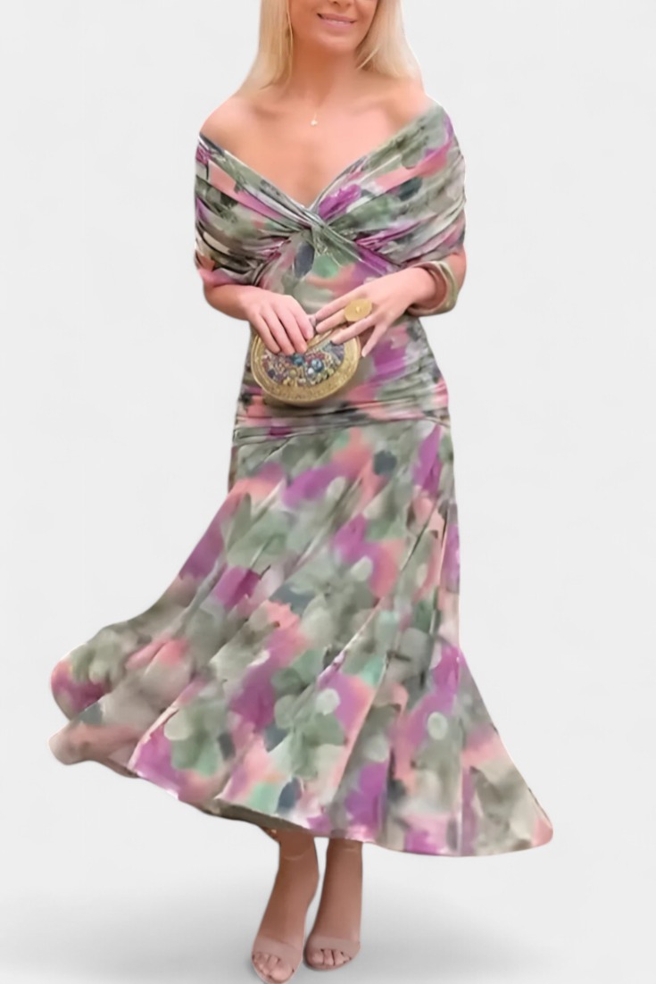 Lenny | Lange jurk met bloemenprint en V-hals