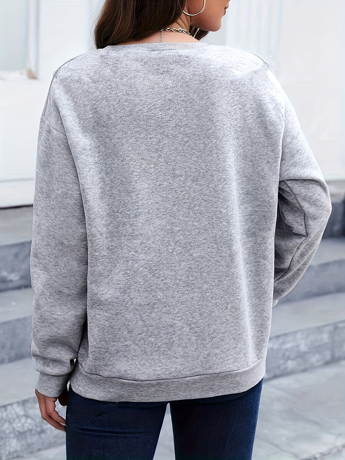 Casual sweatshirt met verenprint