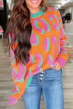 Damestrui met colorblock luipaardprint en ronde hals