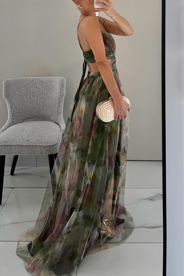 Mesh maxi jurk met getailleerde pasvorm