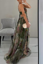 Mesh maxi jurk met getailleerde pasvorm