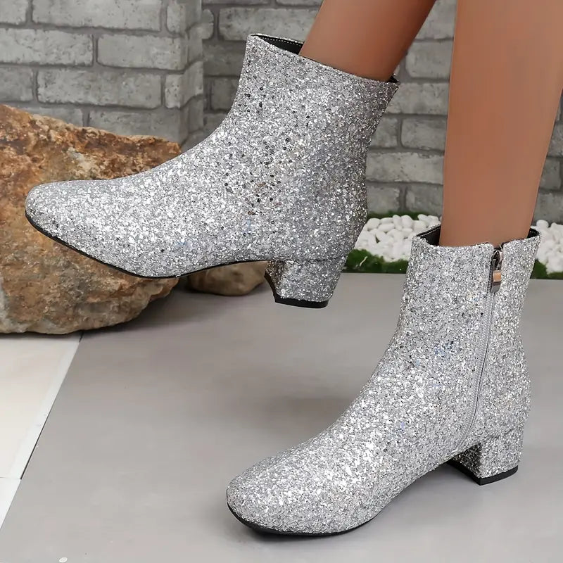 Dames glitter enkellaarsjes met hak