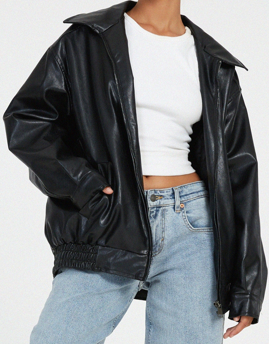 Oversized los leren damesjasje