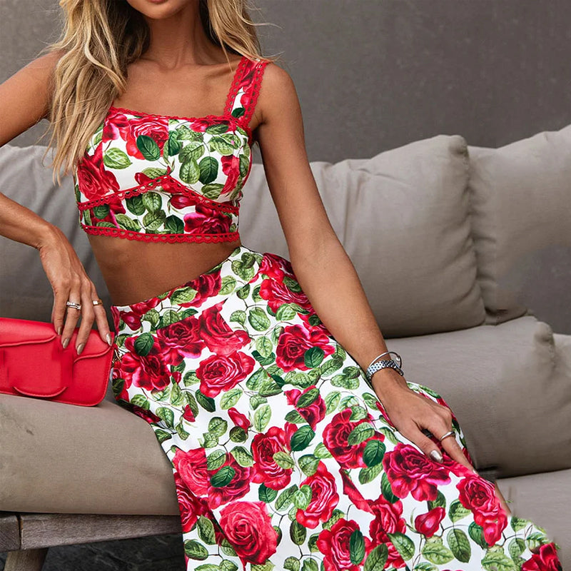 Tweedelige zomerset met open taille