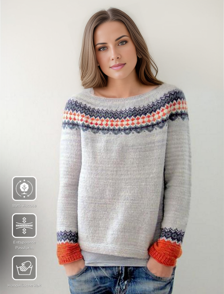 Scandinavische trendy trui met levendig patroon