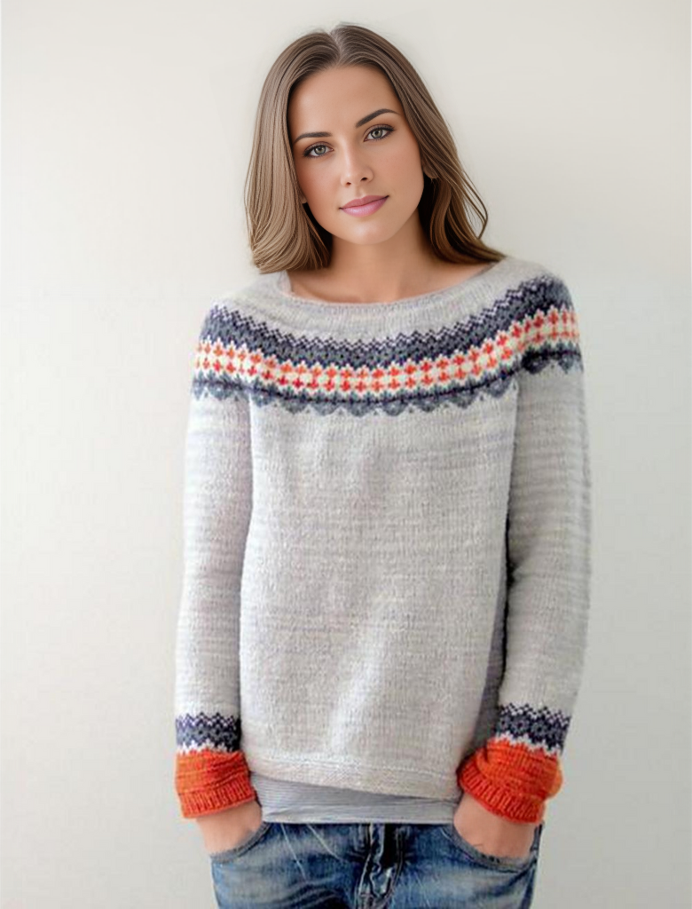 Scandinavische trendy trui met levendig patroon