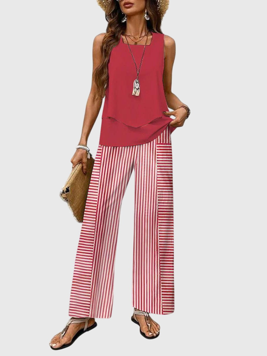 Barbara | Tweedelige zomerset met vierkante hals en plantenprint