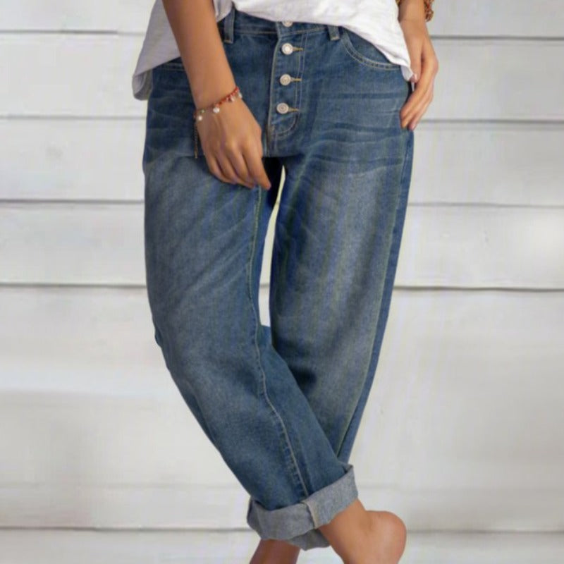 Dames boyfriend-jeans met high-waist