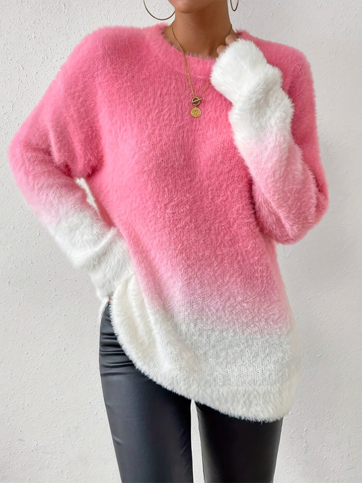 Gegradueerde kleur crew neck fuzzy trui