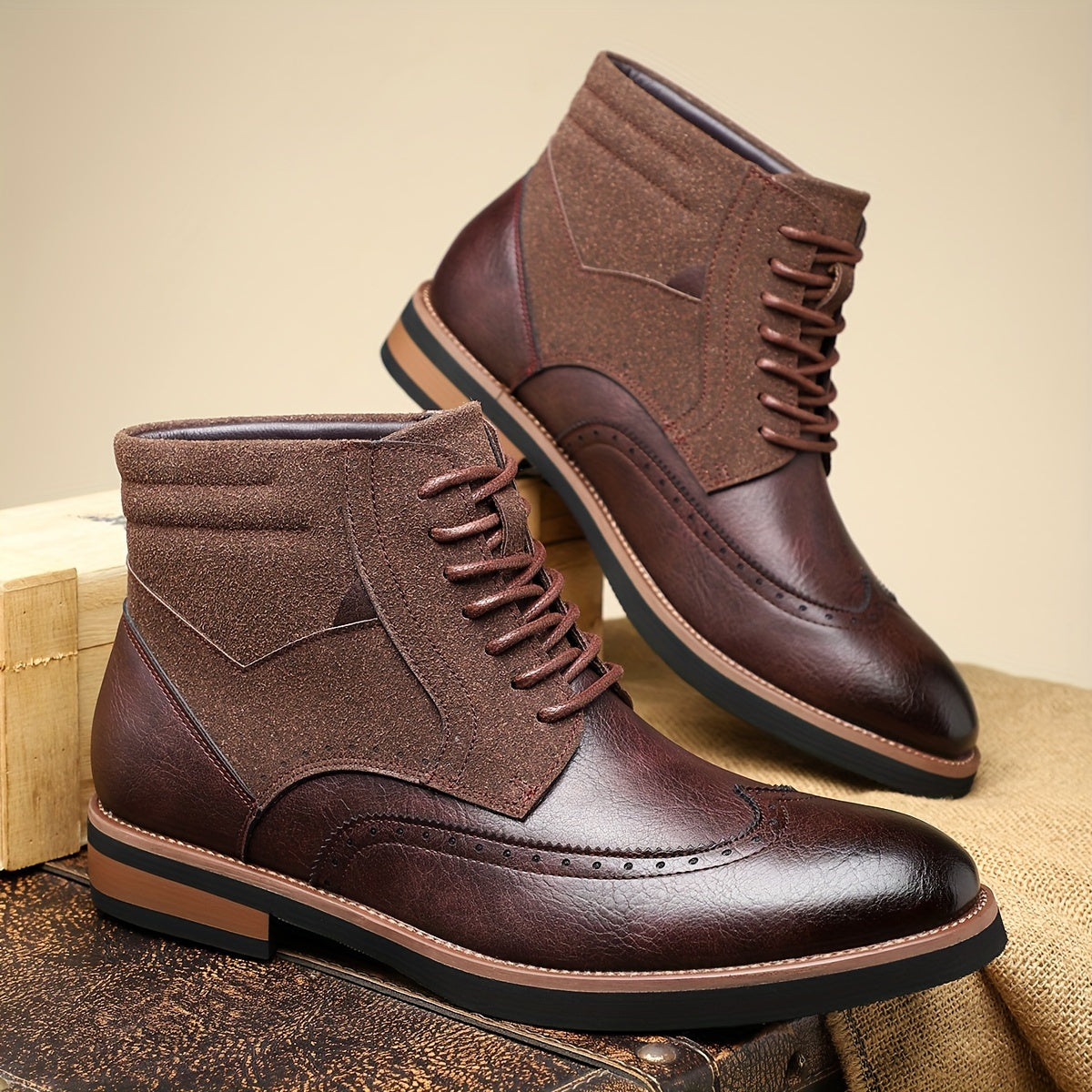Enkellaarzen met vleugelneus, broguedetails en veters