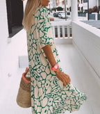 Groene maxi jurk met korte mouwen en print