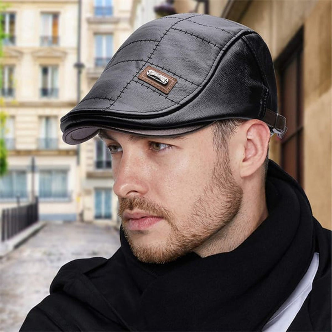 Retro heren leren baret