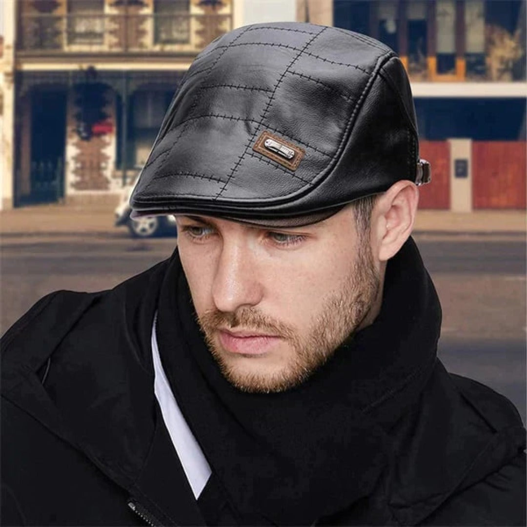 Retro heren leren baret