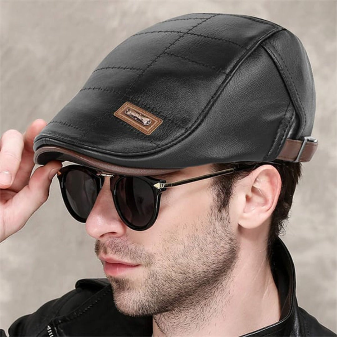 Retro heren leren baret