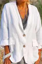 Lichte linnen blazer dames met knopen