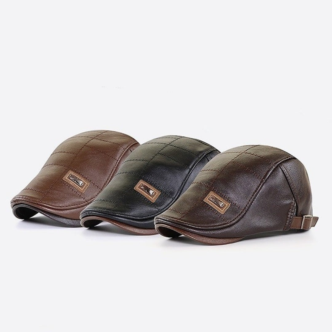 Retro heren leren baret