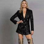 Pailletten blazer jumpsuit met dubbele rij knopen