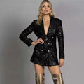 Pailletten blazer jumpsuit met dubbele rij knopen