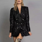 Pailletten blazer jumpsuit met dubbele rij knopen