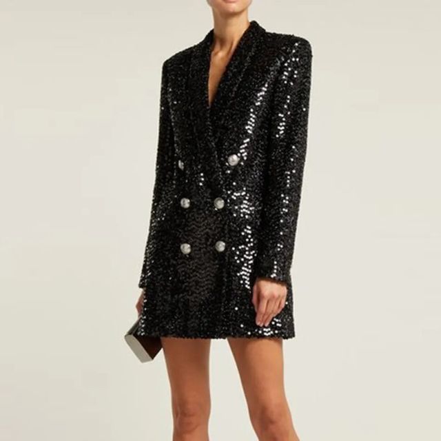 Pailletten blazer jumpsuit met dubbele rij knopen