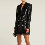 Pailletten blazer jumpsuit met dubbele rij knopen