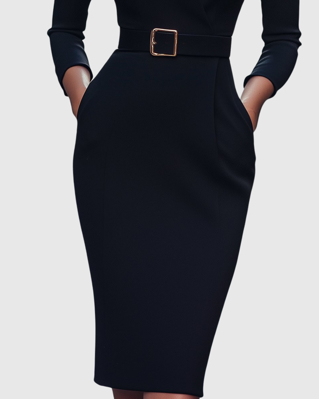 Katherine | Midi-jurk met overslaglook en ceintuur met vierkante gesp