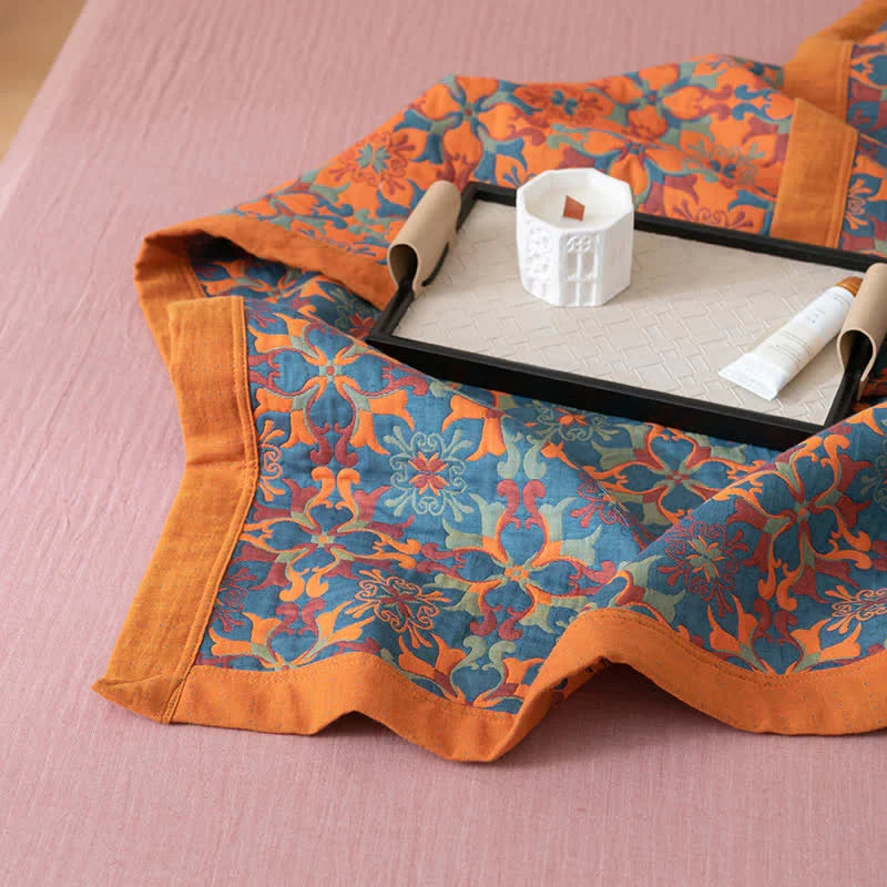 Oranje & blauw patroon zeslaags katoenen quilt