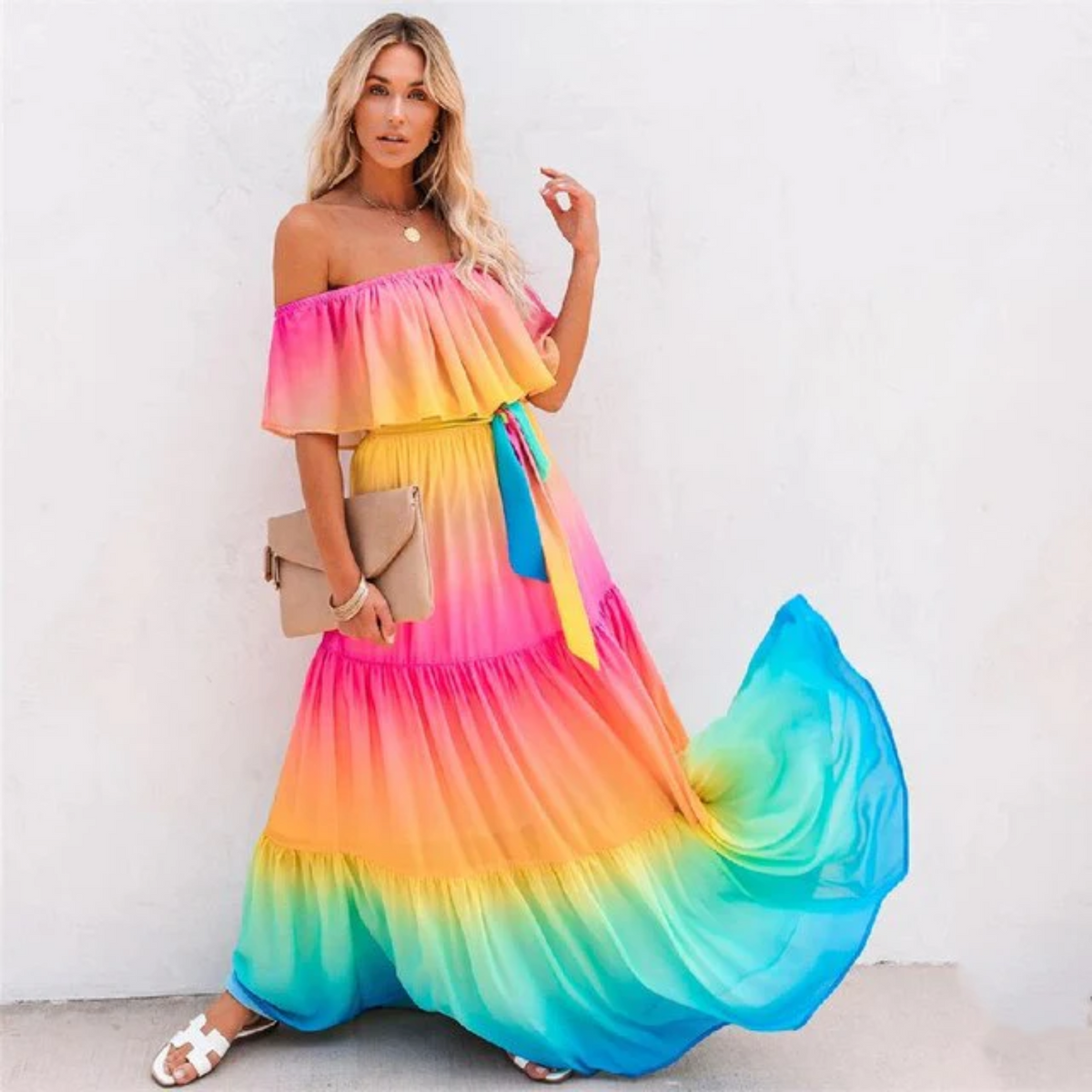 Multicolor zomerjurk met flatterende pasvorm — afbeelding 9