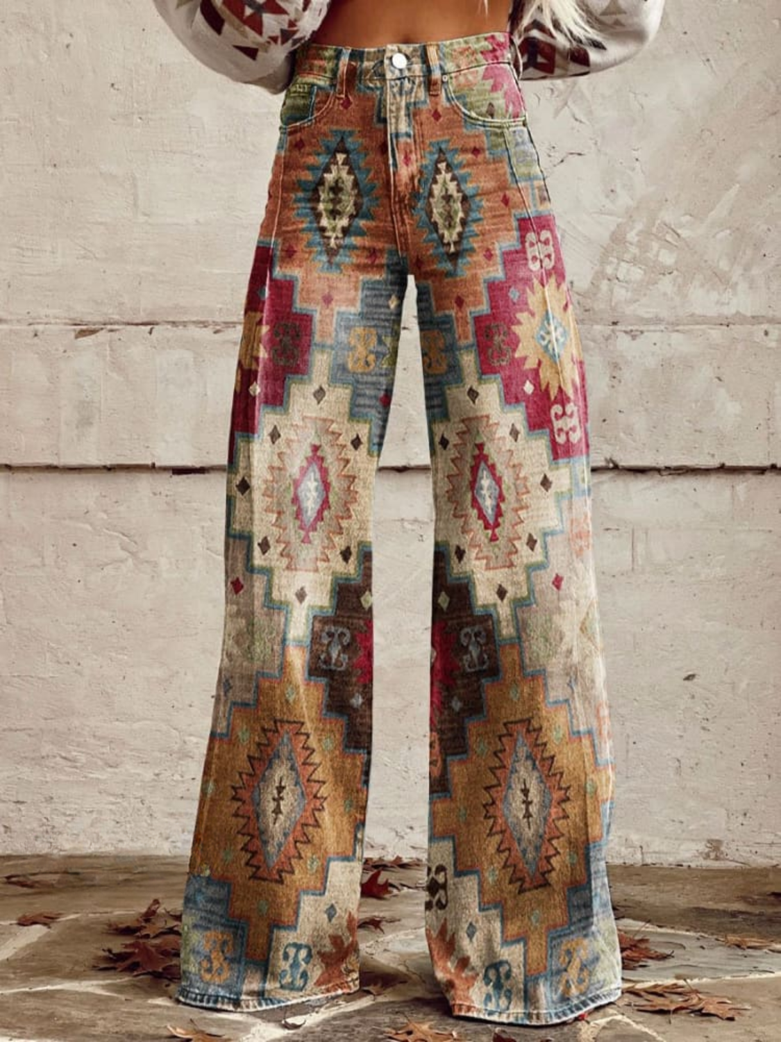 Mary | Wijde damesbroek met retrozigzagprint