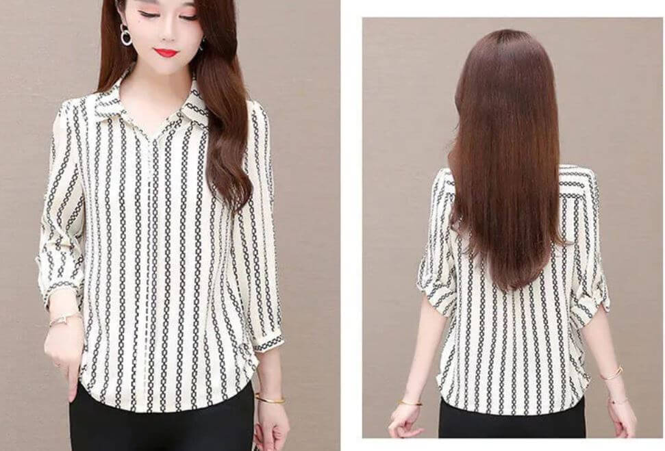 Dames chiffon blouse met knopen & omgeslagen kraag