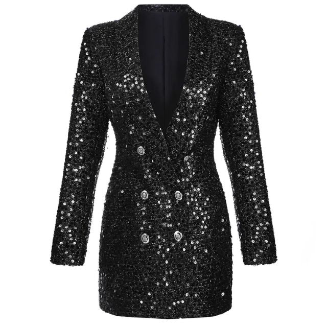 Pailletten blazer jumpsuit met dubbele rij knopen