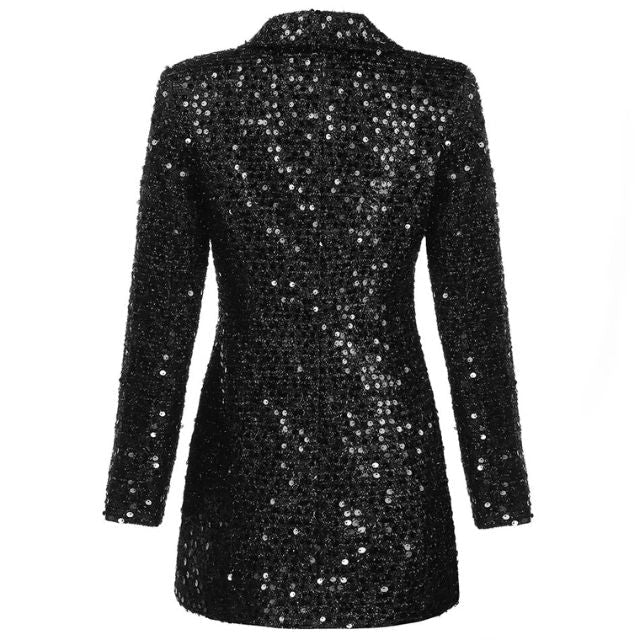 Pailletten blazer jumpsuit met dubbele rij knopen