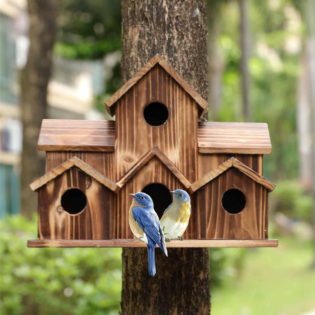 6 gats handgemaakt vogelhuisje