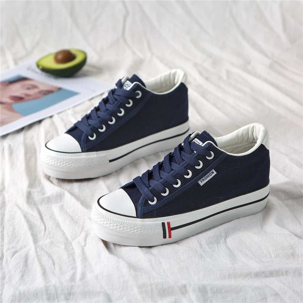 Dames canvas sneakers met plateauzool