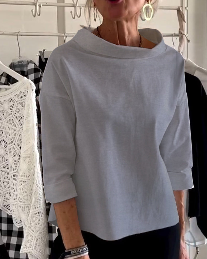 Dames blouse met hoge kraag en 3/4 mouwen