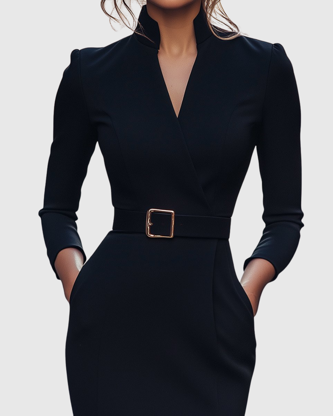 Katherine | Midi-jurk met overslaglook en ceintuur met vierkante gesp