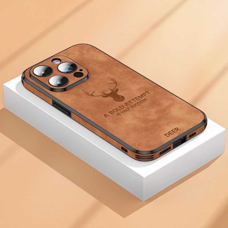 iPhone-hoes met suède buitenkant en siliconen binnenlaag