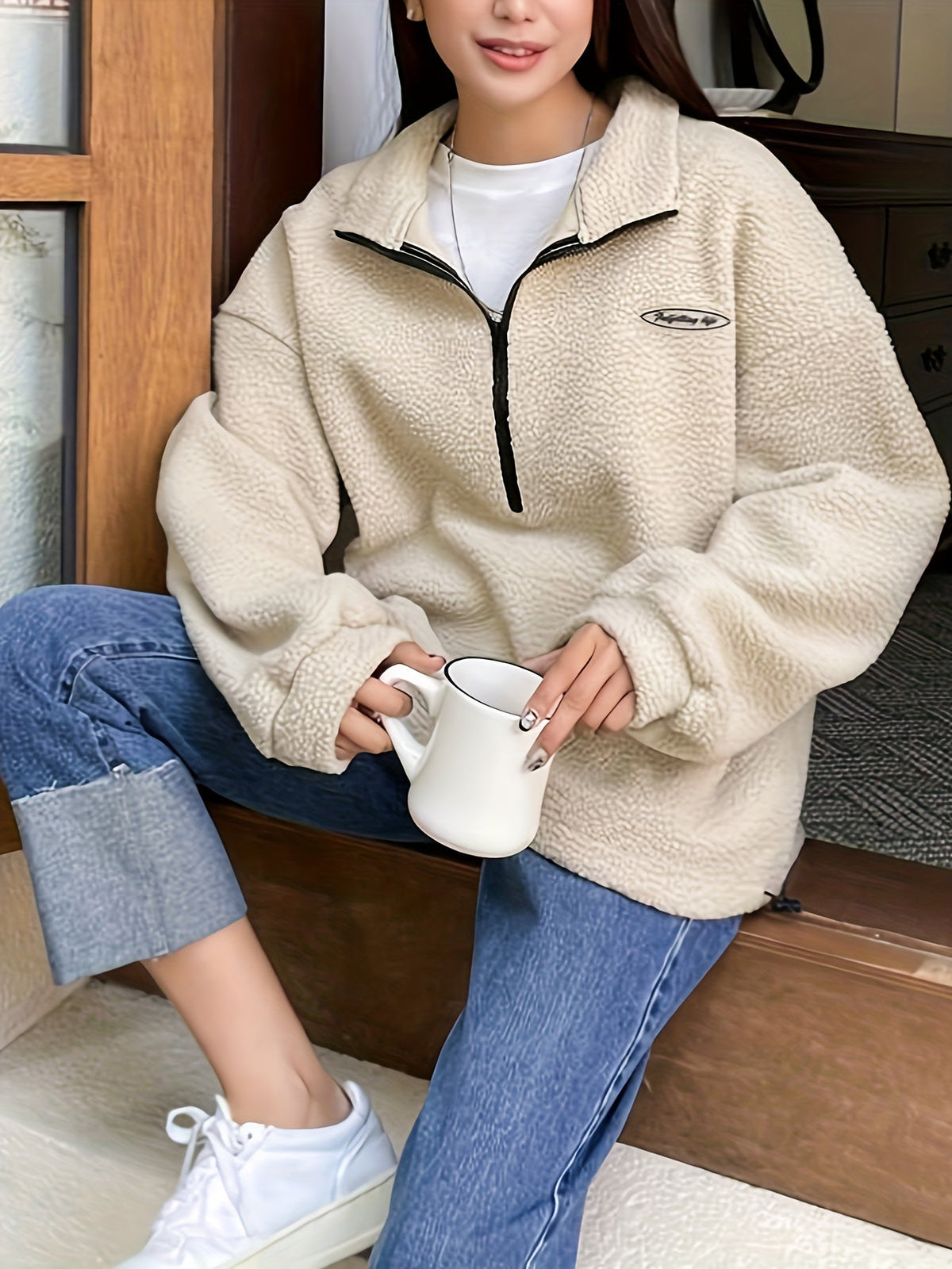 Effen pullover sweatshirt met ritssluiting