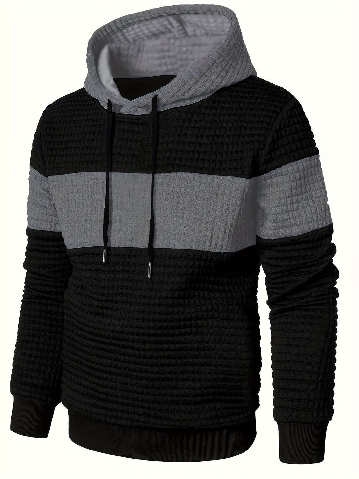 Tweekleurige hoodie met structuur en ribboorden