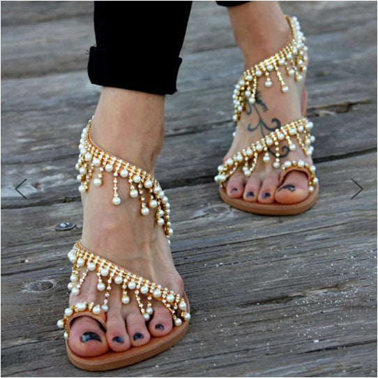 Dames sandalen met parelaccent
